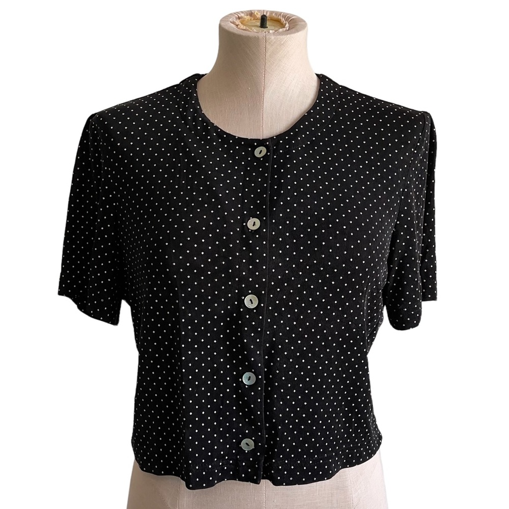 VINTAGE Ronni Nicole Black Polka Dot Crop Button Down Shirt - Picture 1 of 10